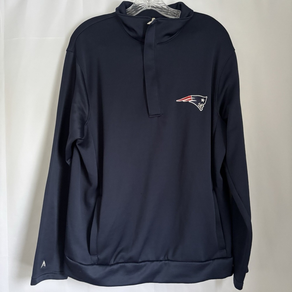 Antigua Pullover‎ Jacket Large Mens New England Patriots Navy Blue 1/4 Zip